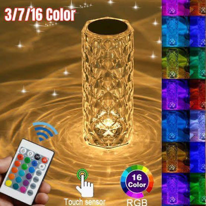 16 Colors Diamond Rose Crystal Touch Lamp Usb Rechargeable With Remote