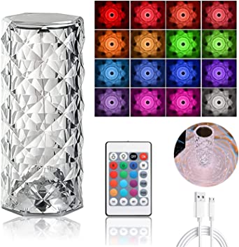 16 Colors Diamond Rose Crystal Touch Lamp Usb Rechargeable With Remote