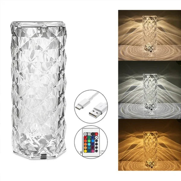 16 Colors Diamond Rose Crystal Touch Lamp Usb Rechargeable With Remote