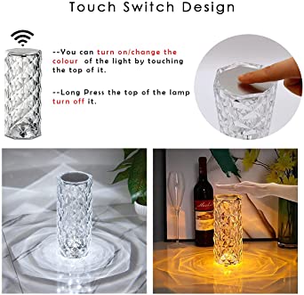 16 Colors Diamond Rose Crystal Touch Lamp Usb Rechargeable With Remote