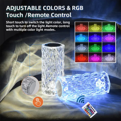 16 Colors Diamond Rose Crystal Touch Lamp Usb Rechargeable With Remote